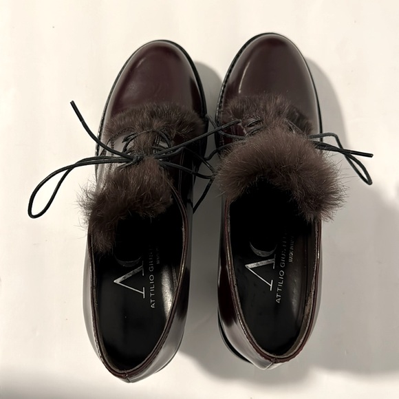 AGL Dark Burgundy Tie Heels with Fur Tongue - Picture 5 of 6